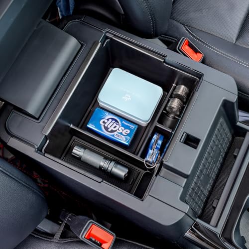 TOPINSTALL Black Center Console Organizer Tray Compatible with 2020-2025 2026 Ford Explorer Accessories, Deep Armrest Storage Box with Coin Holder & Non-Slip Mats, 6th Gen Explorer Accessories - color: Black