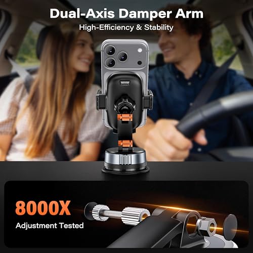 APPS2Car Car Phone Holder, Gel-Lock Strong Suction Phone Holders for Your Car Dashboard/Windshield, Dual-Axis Damping Arm, Ultra Stable Easy Clamp Car Phone Mount Stand for iPhone, Samsung, Google