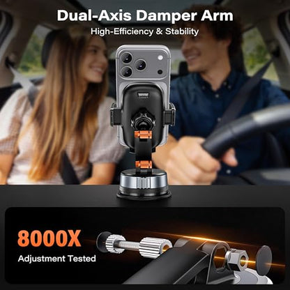 APPS2Car Car Phone Holder, Gel-Lock Strong Suction Phone Holders for Your Car Dashboard/Windshield, Dual-Axis Damping Arm, Ultra Stable Easy Clamp Car Phone Mount Stand for iPhone, Samsung, Google