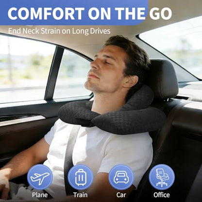 Double Layer Neck Pillow - Ergonomic Desk Headrest, Lumbar Support, Seat Cushion & Travel Pillow for Office Chair, Recliner & Car (Plaid Black, 15.7x11.8x6.3 inches) - color: Black
