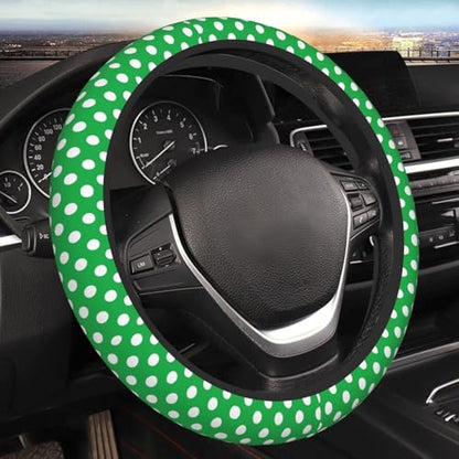 Green and White Polka Dot Print Anti-Slip Steering Wheel Cover, Universal Fit Protector for Cars, Trucks, Suvs – Car Accessories