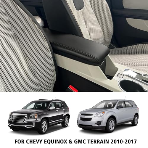 KBH Center Console Armrest Cover Replacement for GMC Terrain, Chevy Equinox 2010 2011 2012 2013 2014 2015 2016 2017, Vinyl Leather, Arm Rest Lid Upholstery, Anti-Scratch, Black - color: Black stitch