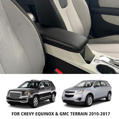 KBH Center Console Armrest Cover Replacement for GMC Terrain, Chevy Equinox 2010 2011 2012 2013 2014 2015 2016 2017, Vinyl Leather, Arm Rest Lid Upholstery, Anti-Scratch, Black - color: Black stitch