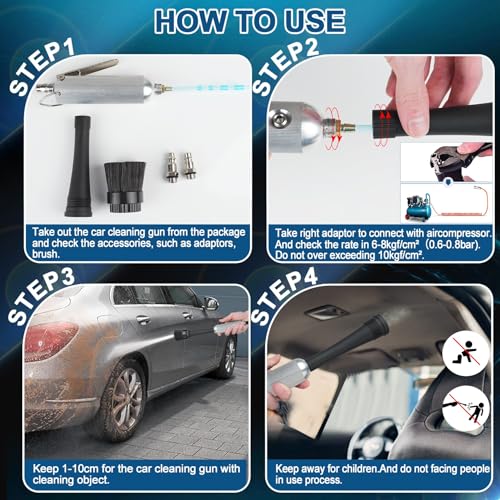 PARAROSE Car Detailing Cleaning Gun,Car Detailing Kit Interior Cleaner,High Pressure Blower Gun,Car Detailing Tools for Car Quickly Blasts Dirt and Dust Works with Air (Silver) - color: Silver