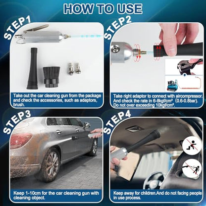 PARAROSE Car Detailing Cleaning Gun,Car Detailing Kit Interior Cleaner,High Pressure Blower Gun,Car Detailing Tools for Car Quickly Blasts Dirt and Dust Works with Air (Silver) - color: Silver