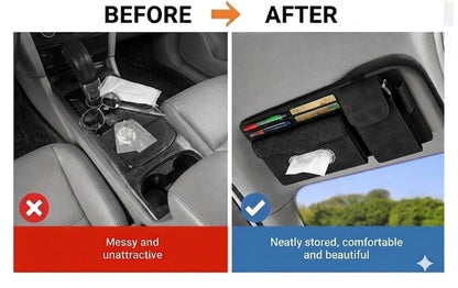 Multifunctional Car Visor Organizer (Suede leather - Black) - color: Suede leather - Black