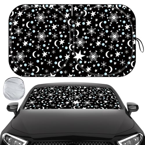 Windshield Sun Shade, Car Sun Shade Windshield, Reflector Sunshade Offers Ultimate Protection for Car Interior, Reflective Polyester Blocks Heat for Sedans, Mini SUVs, Hatchbacks - 57 x 31.5 inches - color: Black - Night Sky, 57"x31.5"