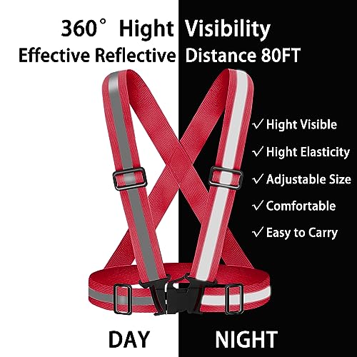 High Visibility Reflective Vest Safety Vest Running Reflective Gear Adjustable Reflective Vest for Walking,Jogging,Hiking,Night Cycling - color: Red