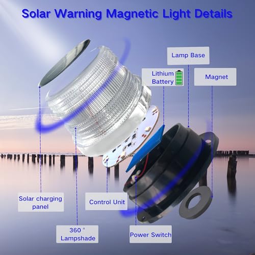 Cloud Fire LED Anchor Light for Boat Yacht, Magnetic Solar Powered Navigation Lamp, IP65 Waterproof & Dustproof, Strobe Warning Light, PC Material,4 Modes (Flashing, Strobe, Steady,Rotation), White - color: White light
