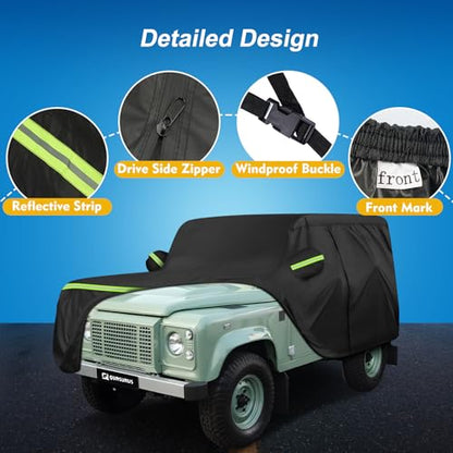 QUNSUNUS Car Cover for Land Rover Defender 90 1984-2016, Waterproof YJ/TJ 2 Door Car Covers with Cotton Lining, All Weather Cover with Straps and Zipper for Wind, Sun and Dust Protection - size: for Land Rover Defender 90/YJ/TJ 2-Door