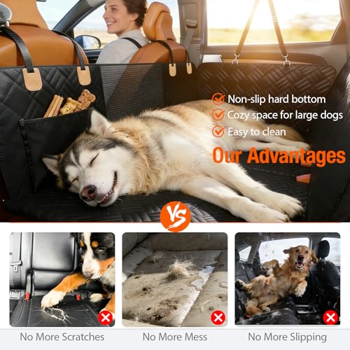 Dog Car Seat Cover, 600D Heavy Duty Waterproof Pet Back Seat Extender with Hard Bottom, Nonslip Scratch Proof Dog Hammock, Machine Washable Car Protector for Cars Trucks SUVs - color: Black