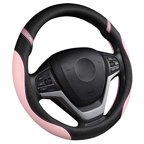 Cxtiy Steering Wheel Cover for Women Leather Universal Steering Wheel Covers for Car 15 inch (Pink) - color: Pink