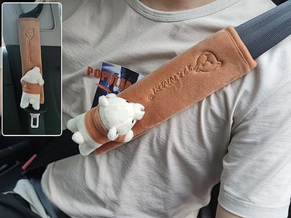 Tianmei 2Pcs Bear Doll Styling Faux Suede Car Seat Belt Strap Cover Shoulder Strap Pad (Brown Color) - color: Bear Brown - 2PCS