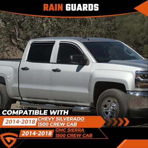 Rain Guards Fit for Chevy Silverado/GMC Sierra 1500 Crew Cab 2014 2015 2016 2017 2018, Tape-On Window Deflector Extra Durable Side Sun Rain Guard 2014-2018 Silverado/Sierra Visor Deflectors Black - size: Fit for Chevy Silverado/GMC Sierra 2014-2018