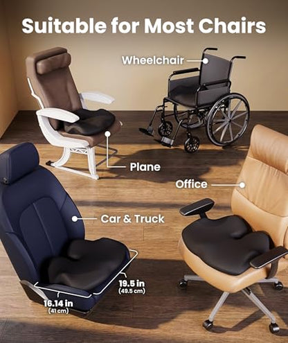 Everlasting Comfort Elevate Series Doctor Recommended Memory Foam Seat Cushion for Office Chairs & Car - Ergonomic Desk Accessories - Cushions for Tailbone Pain Relief (Charcoal Black, Large) - size: Standard