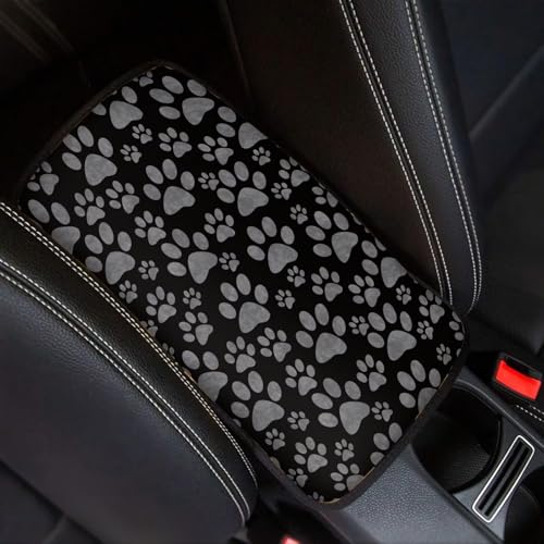 Dreaweet Dog Paw Print Car Armrest Cover for Women Car Center Console Pad Cute Car Accessories Universal Fit Armrest Cover Protector for Cars,SUV,Sedan - color: Dog Paw Black