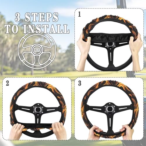 Fire Golf Cart Steering Wheel Covers for Club Car Anti-Slip Club Car Precedent Golf Cart Steering Wheel Cover Odorless Comfy Steering Wheel Cover for Golfer Friends - color: Fire