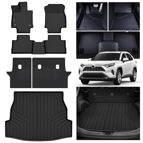 Floor Mats for 2019-2025 Toyota RAV4 (Include Hybrid), TPE All Weather Full Coverage Car Mats Floor Liner & Trunk Mat & Backrest Mat for Toyota RAV4 - size: 2019-2025 Toyota RAV4 Full Mats