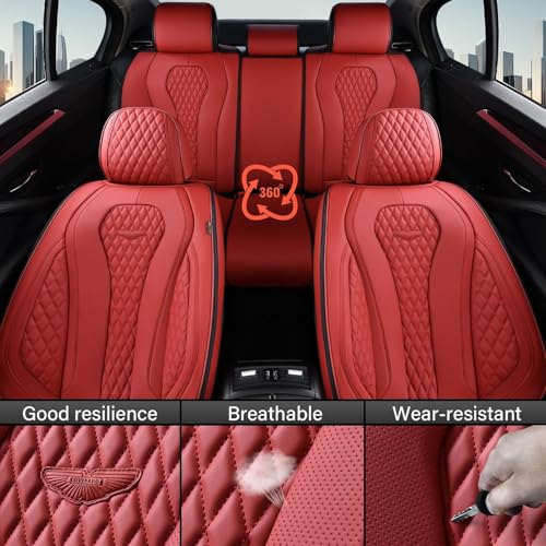 Coverado Seat Covers, Car Seat Covers Full Set, Red Car Seat Cover, Car Seat Covers Front Seats Back Seat Covers, Waterproof Car Seat Cushion, Leather Seat Protector Universal Fit Most Cars - color: Red, size: FullSet