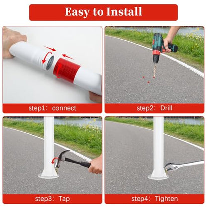 Safety Bollard (32 inch) with Reflective Bands – Heavy-Duty Steel Parking Post, 2 inch Diameter, Includes Anchor Bolts, White/Red - color: White-1 Pack