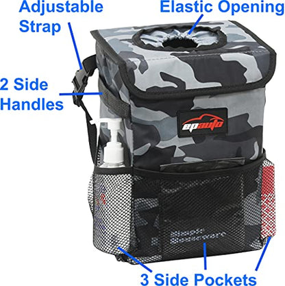 EPAuto Waterproof Car Trash Can with Lid and Storage Pockets, Camouflage Grey - color: Camouflage Grey