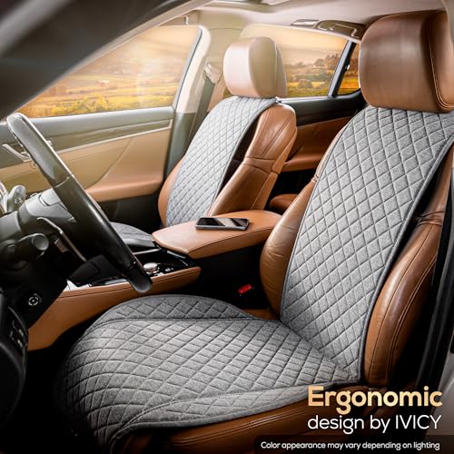 IVICY Faux Linen Front Car Seat Cover – Durable, Non-Slip Seat Protector for Cars – 1 Unit, Cool Gray - color: GRAY WS LN