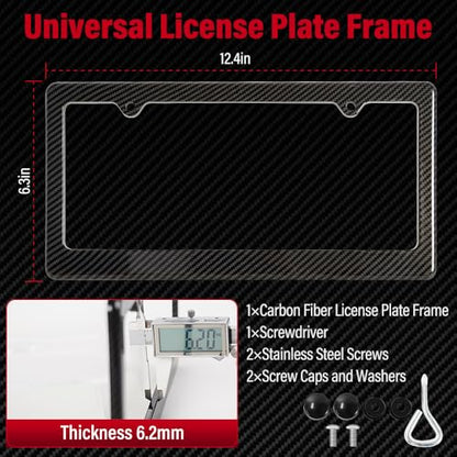 Hydro Dip Thickened Carbon Fiber License Plate Frame - 2 Pack Heavy Duty ABS with Anti-Theft Screws,US Car Tag Holder Cover with Screw Caps(2 Holes)