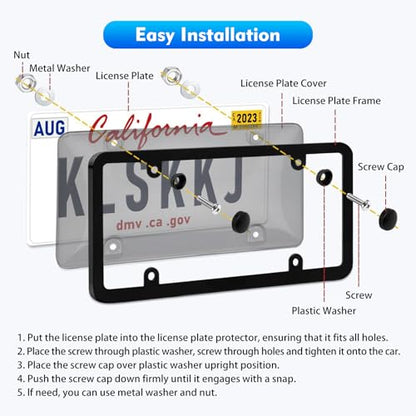Black 2PC Personalized License Plate Frame with Matching Screw Cap Screws for Easy Installation