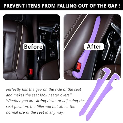 Junecarp Car Seat Gap Filler 2 Pack,Car Gap Filler Organizer to Impede Items from Dropping,Essential Interior Car Accessories Seat Gap Plug (Purple) - color: Purple/2pcs