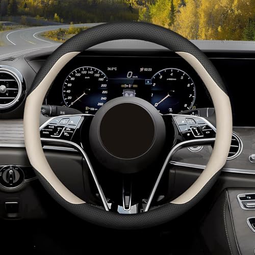 Steering Wheel Cover Standard Size Medium 14.5-15 inch, Breathable Microfiber Leather, Anti-Slip, Soft Grip, Universal Fit for Cars SUVs Trucks, Black and Creamy White - color: Black and Creamy White