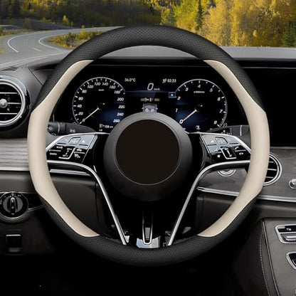 Steering Wheel Cover Standard Size Medium 14.5-15 inch, Breathable Microfiber Leather, Anti-Slip, Soft Grip, Universal Fit for Cars SUVs Trucks, Black and Creamy White - color: Black and Creamy White
