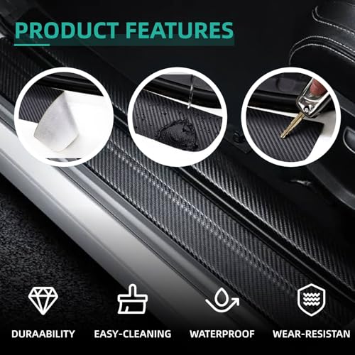 Car Door Sill Protector Compatible with Tesla Model Y 2025-2019 Prime - Custom Fit Anti-Scratch Carbon Fiber Threshold Protection Sticker, Trunk & Door Entry Edge Guard(9 PCS)