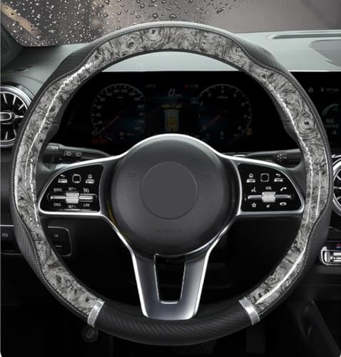Peach Wood Grain Steering Wheel Cover Anti-Slip Breathable Durable Leather Four Seasons Universal 15 Inch Car Wrap Cover (Gray) - color: Gray