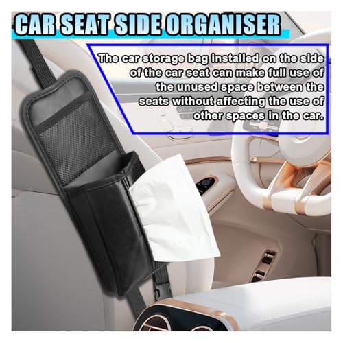 2-in-1 Tissue Holder Car Seat Storage Hanging Bag- Multi-Function Water Bottle Holder Bag Car Seat Side Organizer for Phone & Drink- Large Cup Holder Auto Stuff Holder with Mesh Pocket for Cars(Black)