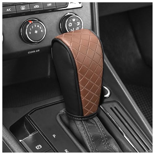 Stacool Leather Gear Shift Cover Diamond Embroidery Design,Durable Shift Knob Cover for Shift Lever Protection,Universal Car Gear Shift Cover Car Accessory Suitable for Cars,Trucks,SUVs (Black/Brown) - color: Black/Brown