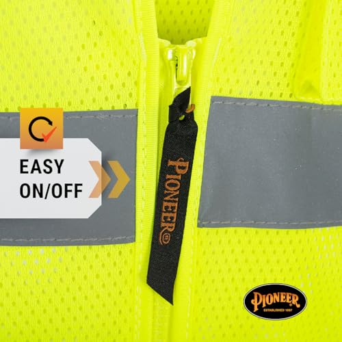Pioneer Hi Vis Mesh Safety Vest for Men & Women - Reflective Tape - Class 2 - Traffic, Public Safety, Security - Yellow/Green - color: Yellow/Green, size: Medium