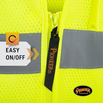 Pioneer Hi Vis Mesh Safety Vest for Men & Women - Reflective Tape - Class 2 - Traffic, Public Safety, Security - Yellow/Green - color: Yellow/Green, size: X-Large