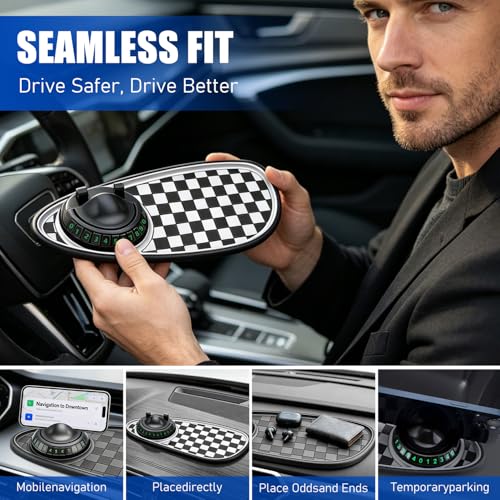 Mobile Phone Bracket Anti-Slip Mat,Multifunction Car Dashboard Mat with Temporary Parking Number,360° Rotating Adjustable Phone Holder,Universal Fit Anti-Slip Mat (Black & Gray) - color: Black & Gray