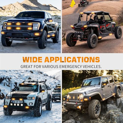 XRIDONSEN 8PCS Sync Grill Strobe Lights 32 LED Amber Strobe Lights Grille Surface Mount Emergency Flashing Warning Hazard Caution Safety Light for Tow Plow Trucks Construction Vehicles Car Wreckers - color: Amber