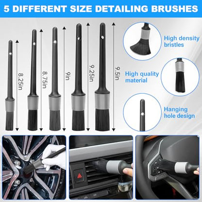 THINKWORK Car Detailing Kit, Car Detailing Brush Set, Car Cleaning Drill Brush Kit with Extension Pole, Professional Auto Detailing Supplies for Automobile Interior Exterior Wheels - size: 27PCS
