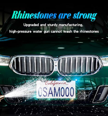 Rhinestone License Plate Frame 2 Pack for Women Bedazzled Diamond License Plate Holder Cover with High End Ribbon Gift Box - color: CPJ-02-green 2