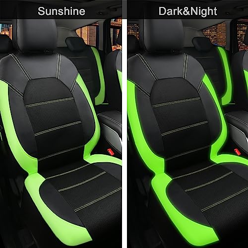 CAR PASS Luminous Green Leather seat Covers Universal Sport car seat Cover, 5mm Composite Sponge Inside, Airbag Compatible fits Most Cars, SUVs,Trucks,Vans (Full Set,Black with Green) - color: Black Green, size: Full Set
