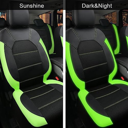 CAR PASS Luminous Green Leather seat Covers Universal Sport car seat Cover, 5mm Composite Sponge Inside, Airbag Compatible fits Most Cars, SUVs,Trucks,Vans (Full Set,Black with Green) - color: Black Green, size: Full Set