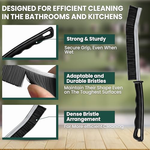 Crevice Cleaning Brush Set – 6Pcs Hard Bristle Cleaning Tools for Grout, Tile Floors, Gaps & Narrow Spaces – Small Grout Scrub Brush for Cleaning Bathroom, Shower, Window Tracks, Kitchen - size: Pack of 6 - Black