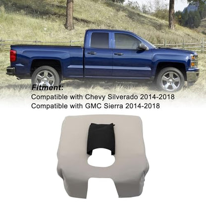 SecosAutoparts Light Gray Leather Center Console Leather Lid Armrest Cover Replacement Compatible with Chevy Silverado 2014-2018 Compatible with GMC Sierra 2014 2015 2016 2017 2018 - color: Light Gray Leather & Light Gray Stitch