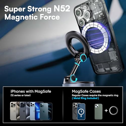 2026 Model Magnetic Car Phone Holder – Strong Suction Cup Car Mount for iPhone & Android, 360° Rotating Dashboard & Windshield Phone Stand, Cell Phone Holder Car Accessories (Black) - color: Black
