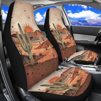 Desert Cactus Car Front Seat Covers Arizona State Car Seat Covers Full Set of 2 Stretch Polyester Fabric Cover Automotive Interior Seats Covers for Most Cars SUV Sedans - color: Desert Cactus