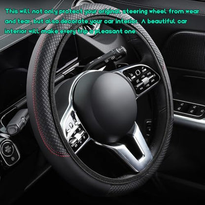 Car Steering Wheel Cover, 15 inch Carbon Fiber Microfiber Leather Elastic Steering Wheel Protector, Breathable Anti-Slip Comfortable Steering Wheel Covers for Most Cars (Black, AD) - color: Black, AD