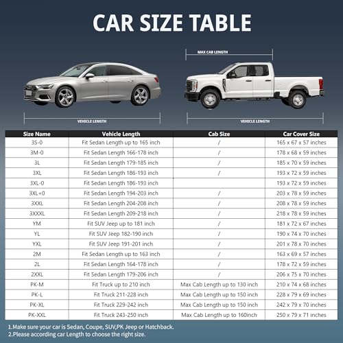 Waterproof Car Cover All-Weather, Heavy-Duty Outdoor Full Exterior Automobiles Snow Cover for Hatchback 164-178 inch with Sun Visor,Zippered & Storage Bag - Black - size: Fit Hatchback Length 164-178 inch(2L)