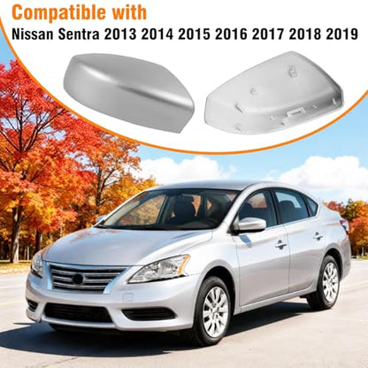 Moonlinks Compatible with Nissan Sentra 2013 2014 2015 2016 2017 2018 2019 Side Mirror Cover Replacement,Silver Left Driver & Right Passenger Side Door Rearview Side Mirror Cap Without Turn Signal - size: Silver-Pair
